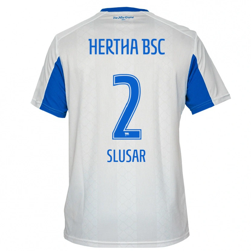 Danxen Hombre Camiseta Marcel Slusar #2 Blanco Azul 2ª Equipación 2025/26 La Camisa