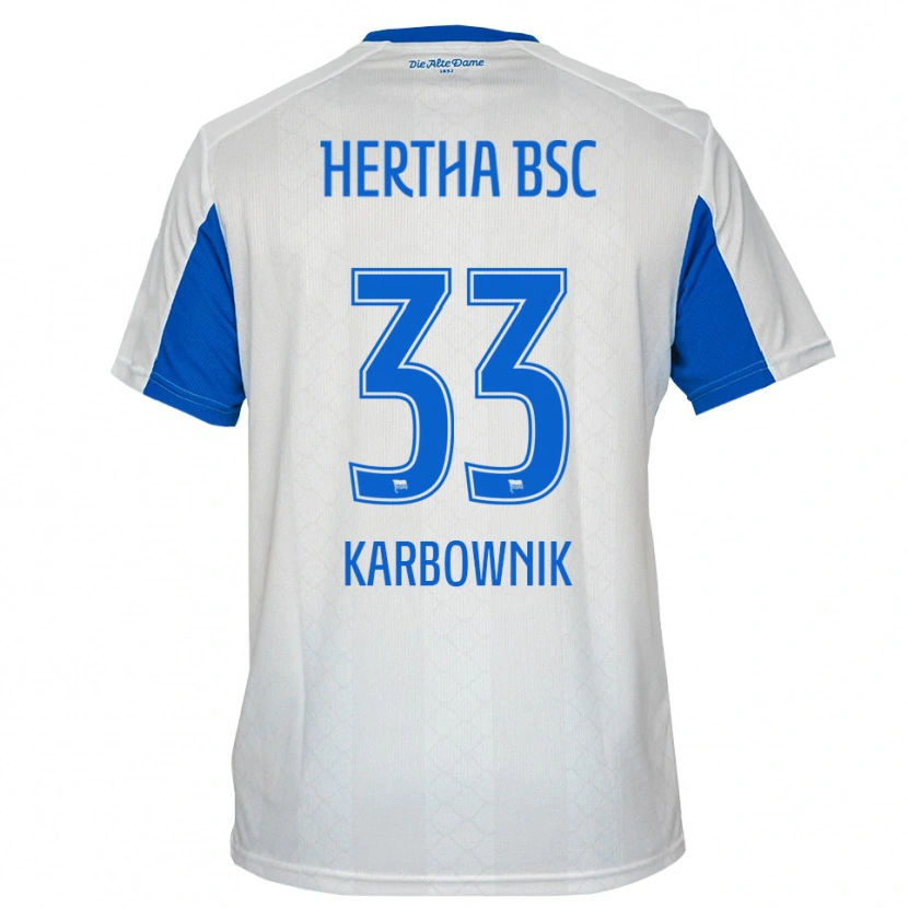Danxen Hombre Camiseta Michal Karbownik #33 Blanco Azul 2ª Equipación 2025/26 La Camisa