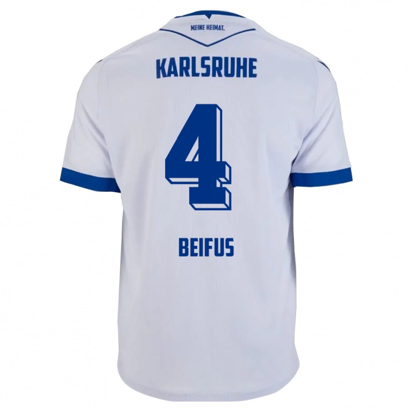 Danxen Hombre Camiseta Marcel Beifus #4 Blanco Azul 2ª Equipación 2025/26 La Camisa