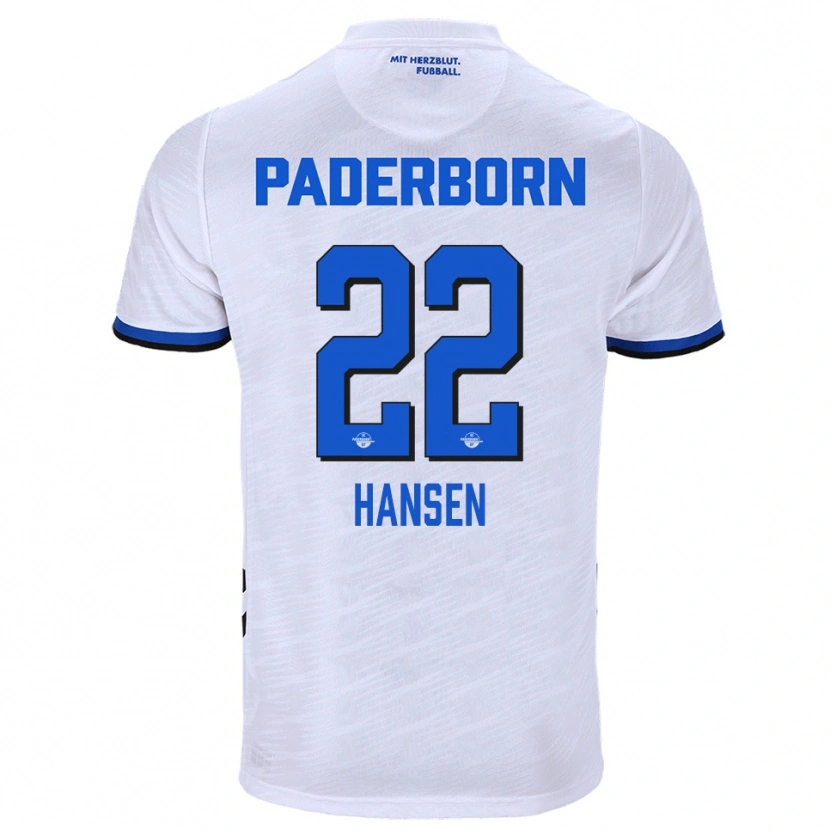 Danxen Hombre Camiseta Mattes Hansen #22 Blanco Azul 2ª Equipación 2025/26 La Camisa