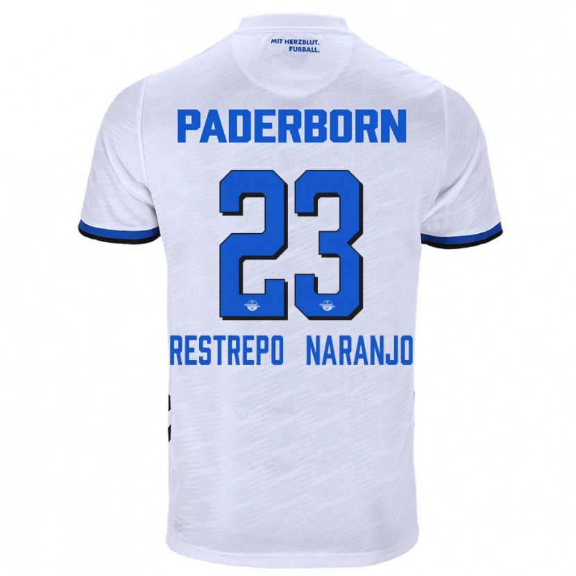 Danxen Hombre Camiseta Pedro Restrepo Naranjo #23 Blanco Azul 2ª Equipación 2025/26 La Camisa