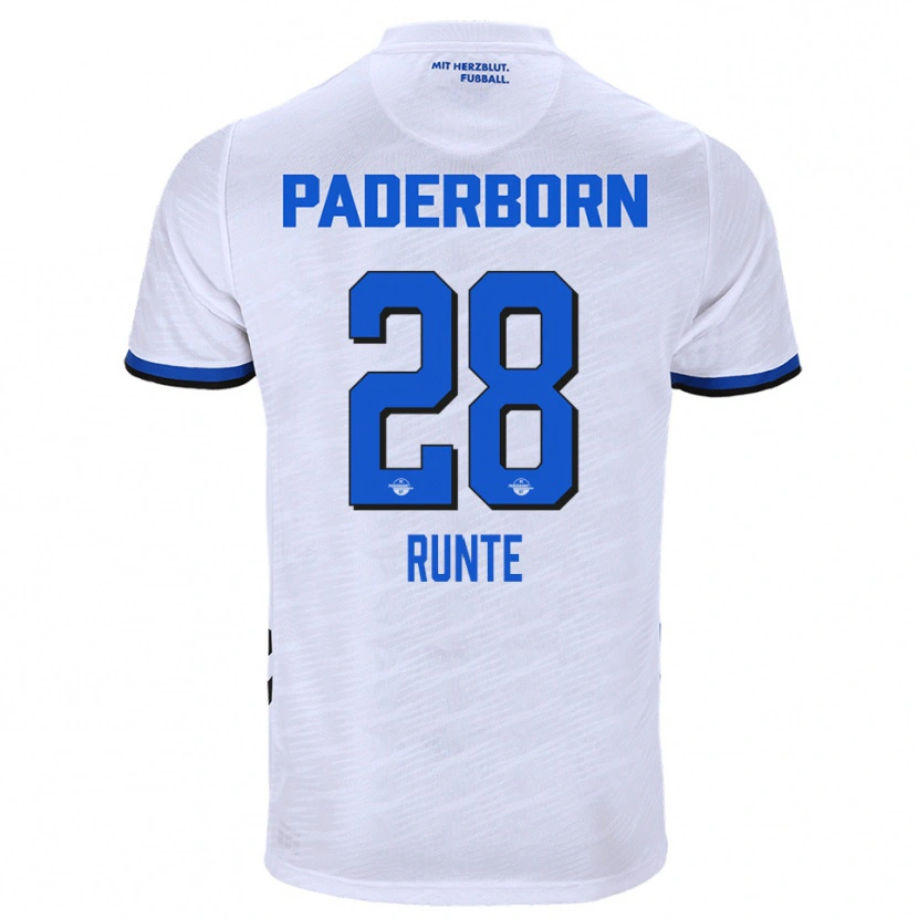 Danxen Hombre Camiseta Mick-Jonas Runte #28 Blanco Azul 2ª Equipación 2025/26 La Camisa