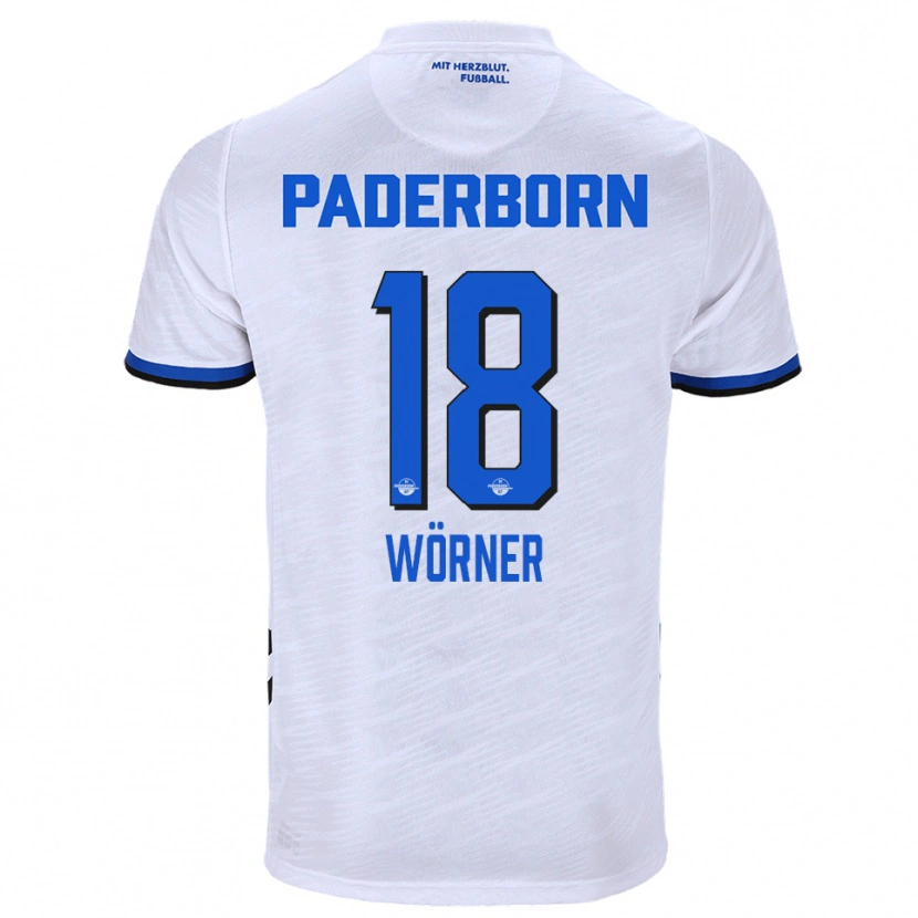 Danxen Hombre Camiseta Marco Wörner #18 Blanco Azul 2ª Equipación 2025/26 La Camisa