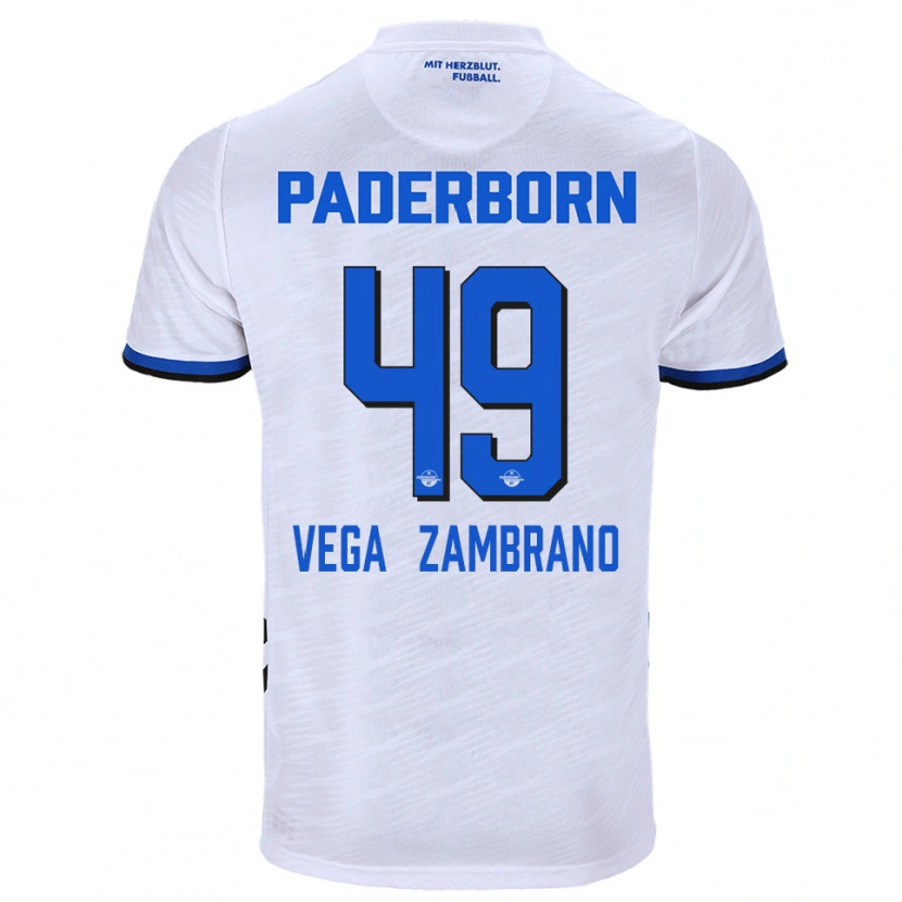 Danxen Hombre Camiseta Joel Vega Zambrano #49 Blanco Azul 2ª Equipación 2025/26 La Camisa