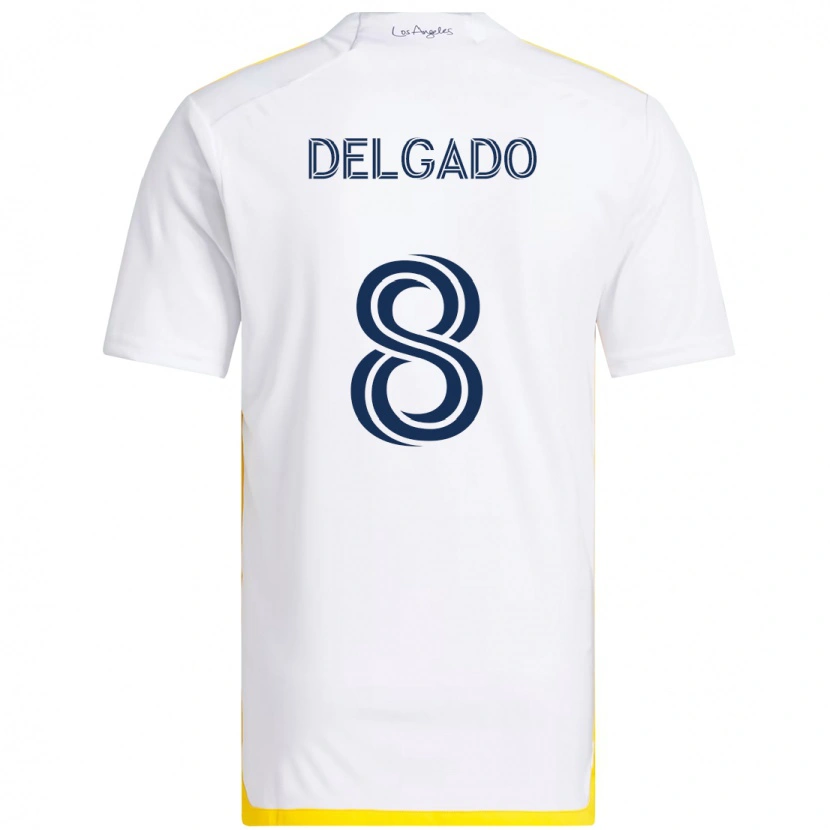 Danxen Niño Camiseta Mark Delgado #8 Blanco Amarillo 1ª Equipación 2025/26 La Camisa