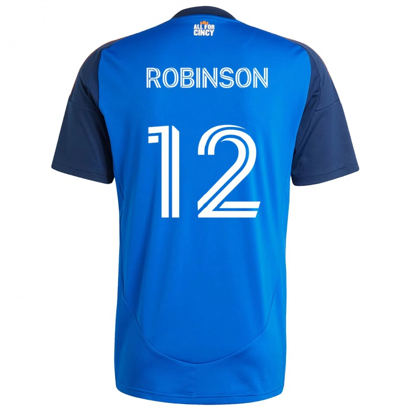 Danxen Niño Camiseta Miles Robinson #12 Blanco Azul Naranja 1ª Equipación 2025/26 La Camisa