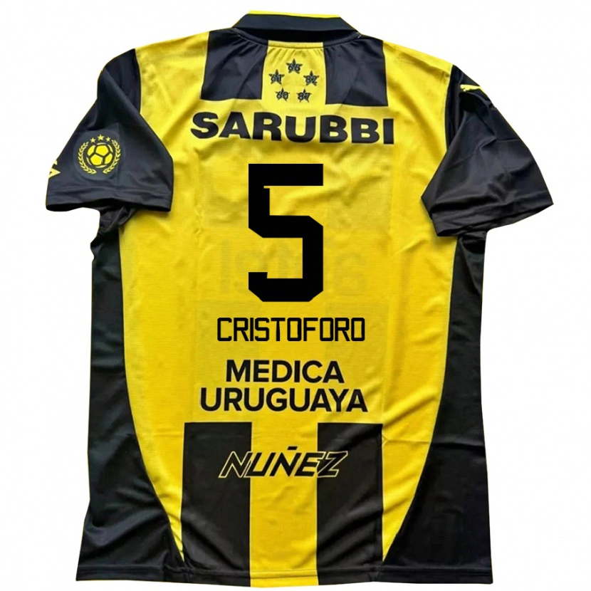 Danxen Niño Camiseta Sebastián Cristóforo #5 Negro Amarillo 1ª Equipación 2025/26 La Camisa