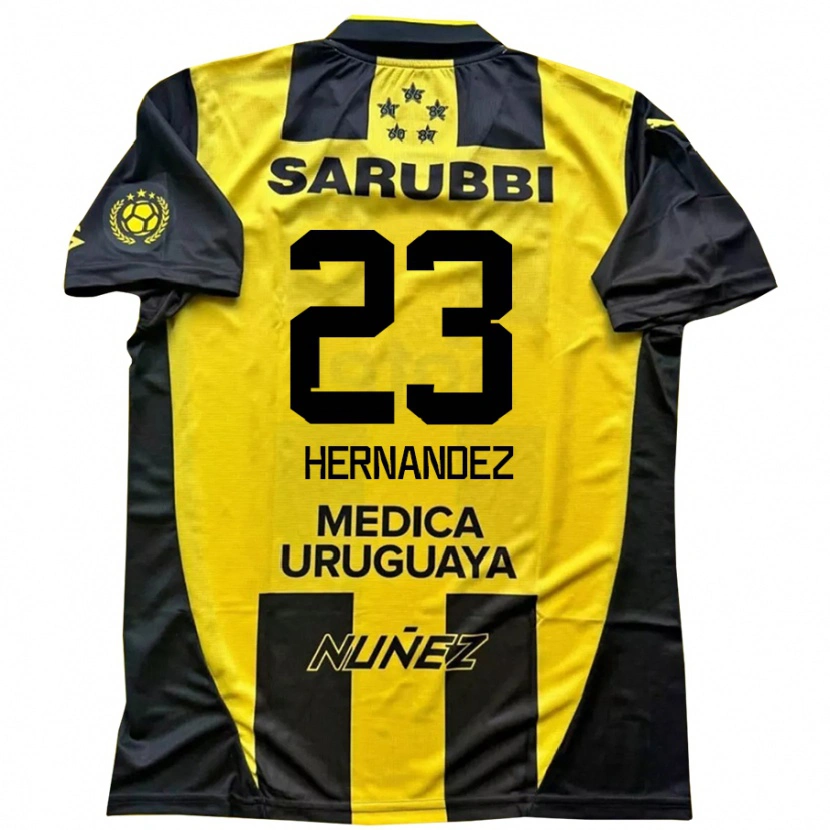Danxen Niño Camiseta Abel Hernandez #23 Negro Amarillo 1ª Equipación 2025/26 La Camisa