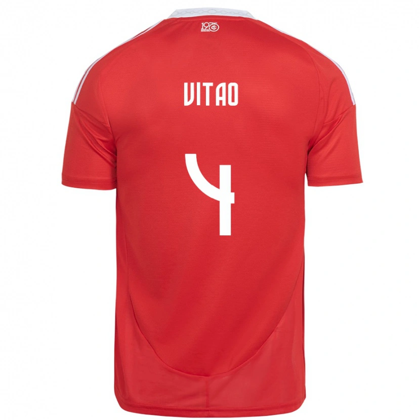Danxen Niño Camiseta Vitão #4 Rojo Blanco 1ª Equipación 2025/26 La Camisa