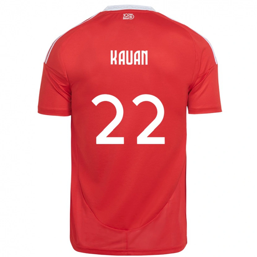 Danxen Niño Camiseta Kauan #22 Rojo Blanco 1ª Equipación 2025/26 La Camisa