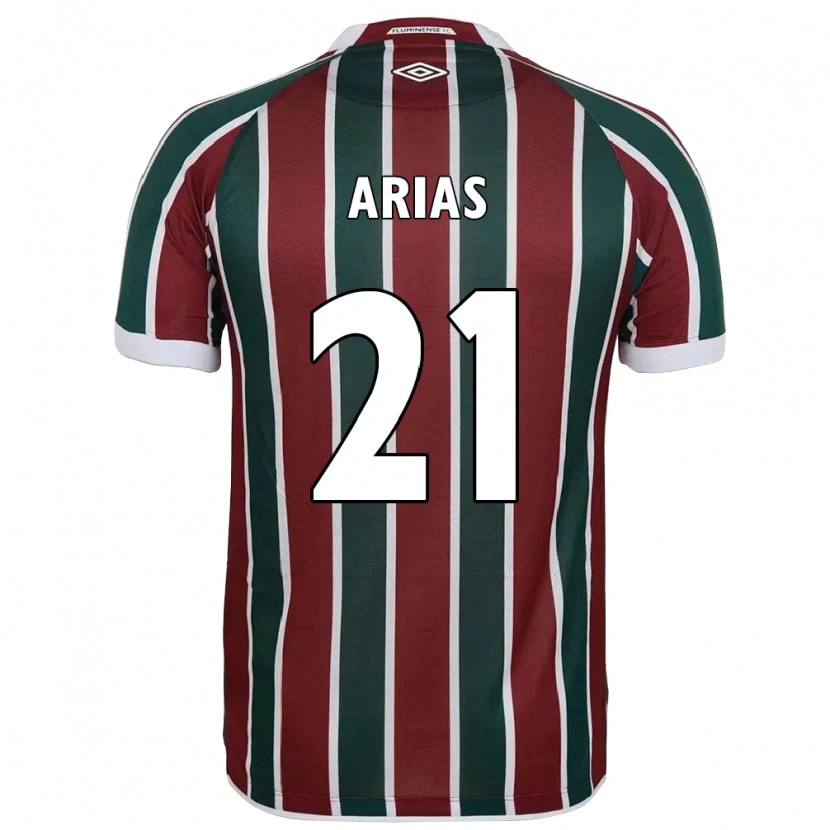 Danxen Niño Camiseta Jhon Arias #21 Verde Granate Blanco 1ª Equipación 2025/26 La Camisa