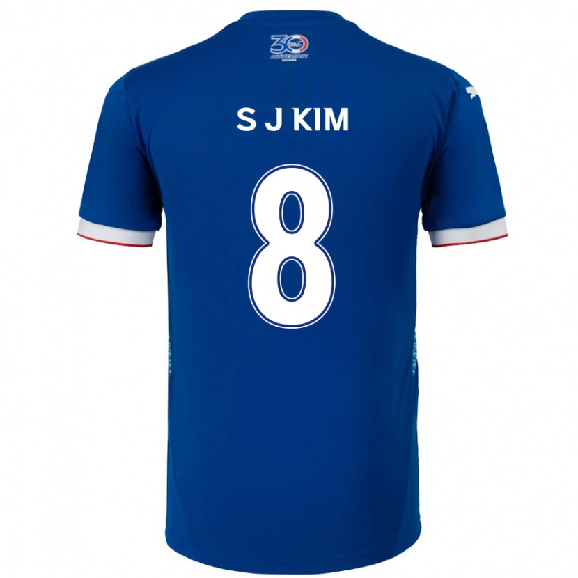 Danxen Niño Camiseta Ji-Sung Kim #8 Blanco Azul Real 1ª Equipación 2025/26 La Camisa