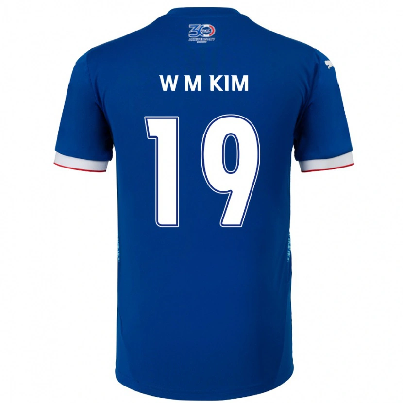 Danxen Niño Camiseta Min-Woo Kim #19 Blanco Azul Real 1ª Equipación 2025/26 La Camisa