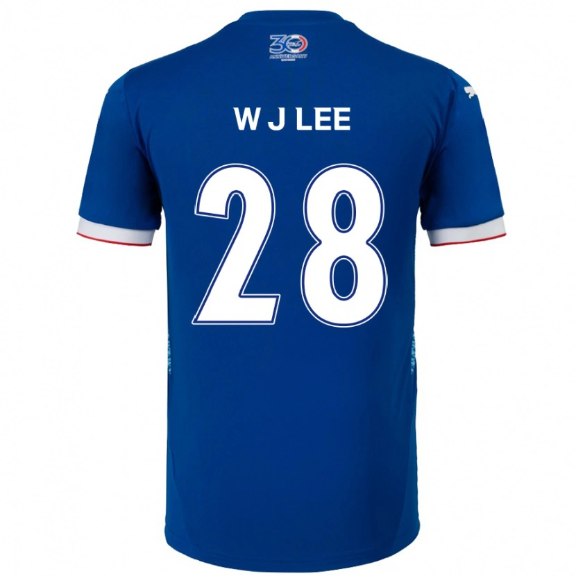 Danxen Niño Camiseta Jun-Woo Lee #28 Blanco Azul Real 1ª Equipación 2025/26 La Camisa