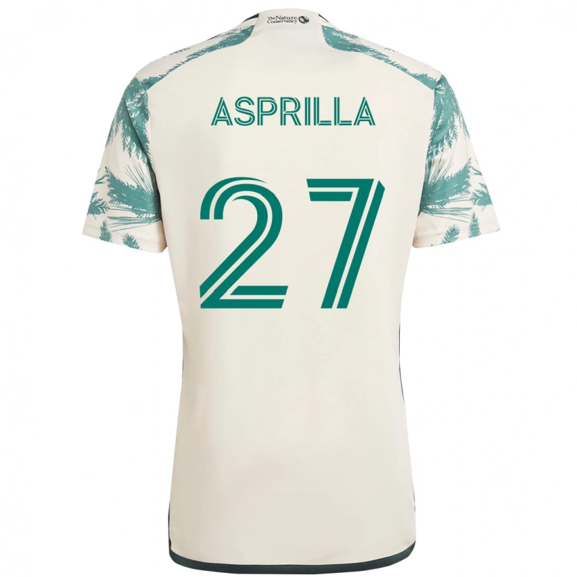 Danxen Niño Camiseta Dairon Asprilla #27 Beige Verde 2ª Equipación 2025/26 La Camisa