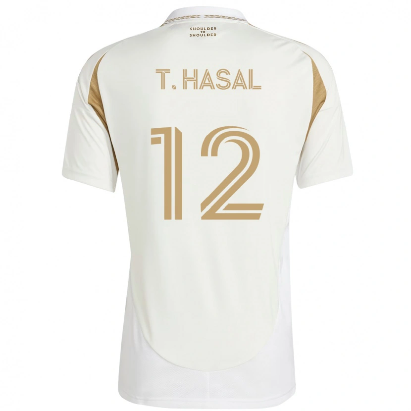 Danxen Niño Camiseta Thomas Hasal #12 Blanco Marrón 2ª Equipación 2025/26 La Camisa