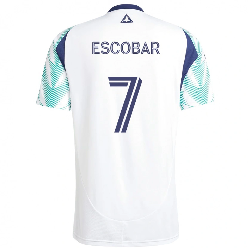 Danxen Niño Camiseta Olger Escobar #7 Blanco Azul 2ª Equipación 2025/26 La Camisa