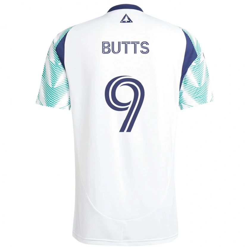 Danxen Niño Camiseta Liam Butts #9 Blanco Azul 2ª Equipación 2025/26 La Camisa