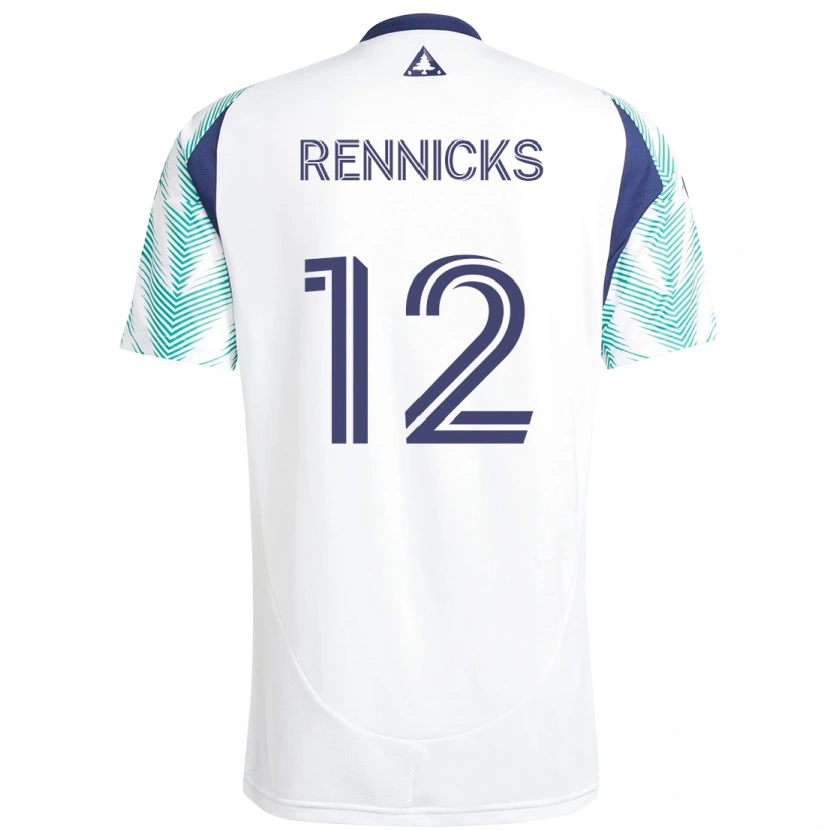 Danxen Niño Camiseta Justin Rennicks #12 Blanco Azul 2ª Equipación 2025/26 La Camisa