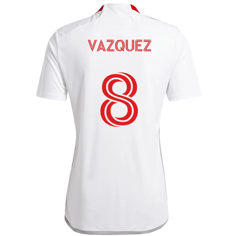 Danxen Niño Camiseta Víctor Vázquez #8 Rojo Blanco 2ª Equipación 2025/26 La Camisa