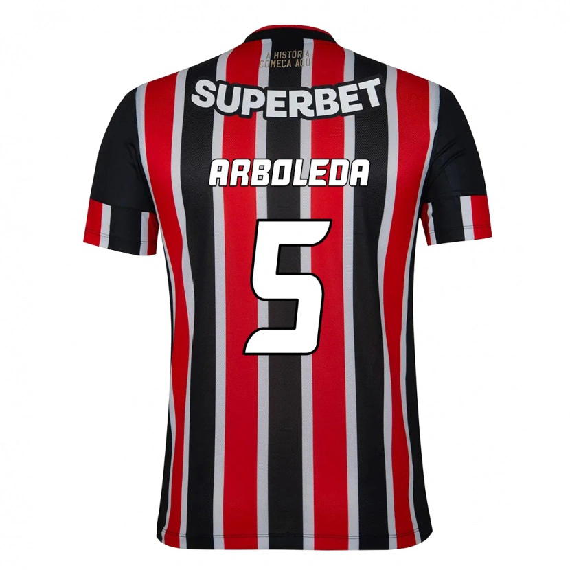 Danxen Niño Camiseta Robert Arboleda #5 Rojo Negro Blanco 2ª Equipación 2025/26 La Camisa