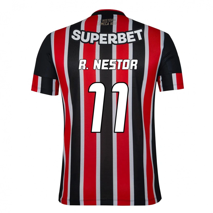 Danxen Niño Camiseta Rodrigo Nestor #11 Rojo Negro Blanco 2ª Equipación 2025/26 La Camisa