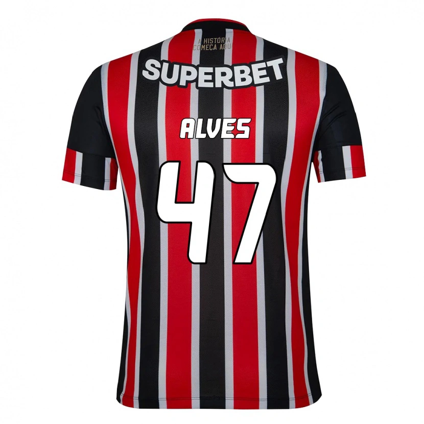 Danxen Niño Camiseta Matheus Alves #47 Rojo Negro Blanco 2ª Equipación 2025/26 La Camisa