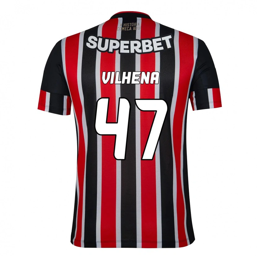 Danxen Niño Camiseta Pedro Vilhena #47 Rojo Negro Blanco 2ª Equipación 2025/26 La Camisa