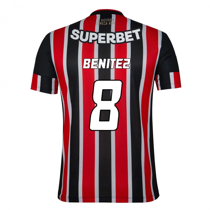 Danxen Niño Camiseta Martin Benitez #8 Rojo Negro Blanco 2ª Equipación 2025/26 La Camisa