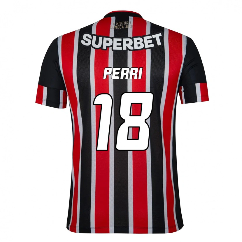Danxen Niño Camiseta Lucas Perri #18 Rojo Negro Blanco 2ª Equipación 2025/26 La Camisa