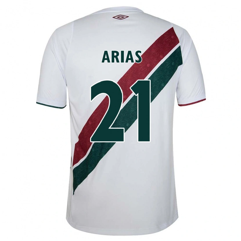 Danxen Niño Camiseta Jhon Arias #21 Blanco Verde Granate 2ª Equipación 2025/26 La Camisa
