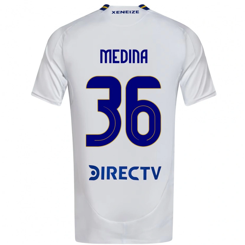 Danxen Niño Camiseta Cristian Medina #36 Blanco Azul 2ª Equipación 2025/26 La Camisa