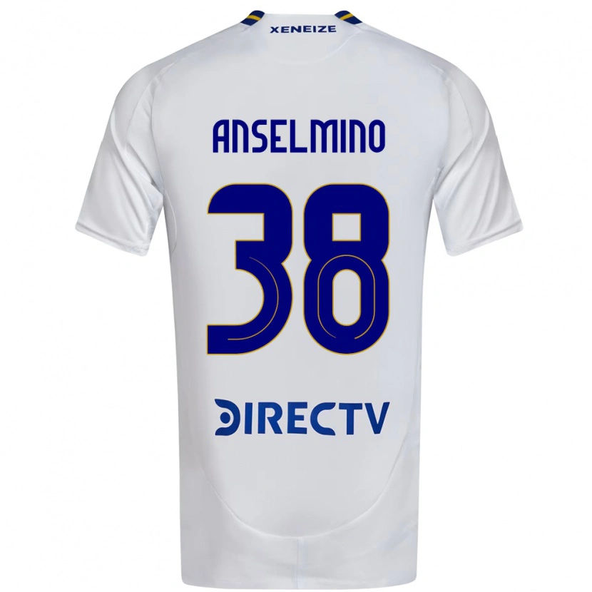 Danxen Niño Camiseta Aarón Anselmino #38 Blanco Azul 2ª Equipación 2025/26 La Camisa