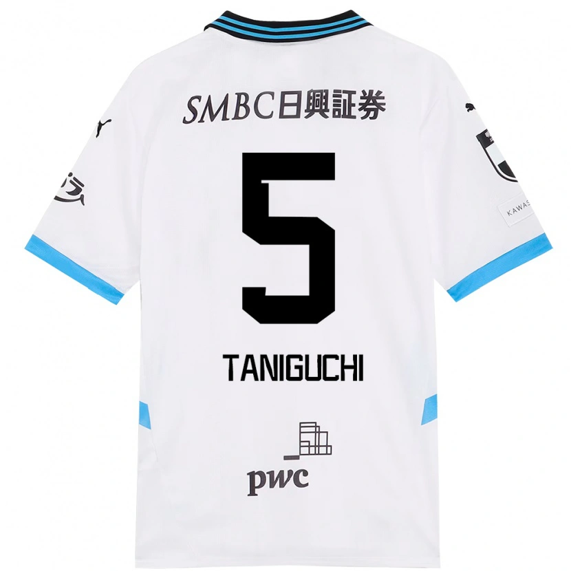 Danxen Niño Camiseta Shogo Taniguchi #5 Blanco Azul Celeste 2ª Equipación 2025/26 La Camisa