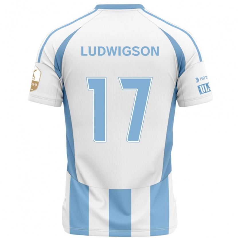 Danxen Niño Camiseta Gustav Ludwigson #17 Blanco Azul Celeste 2ª Equipación 2025/26 La Camisa