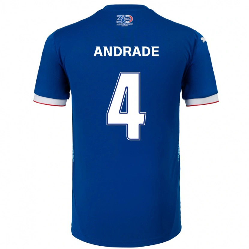 Danxen Hombre Camiseta Léo Andrade #4 Azul Real Blanco 1ª Equipación 2025/26 La Camisa