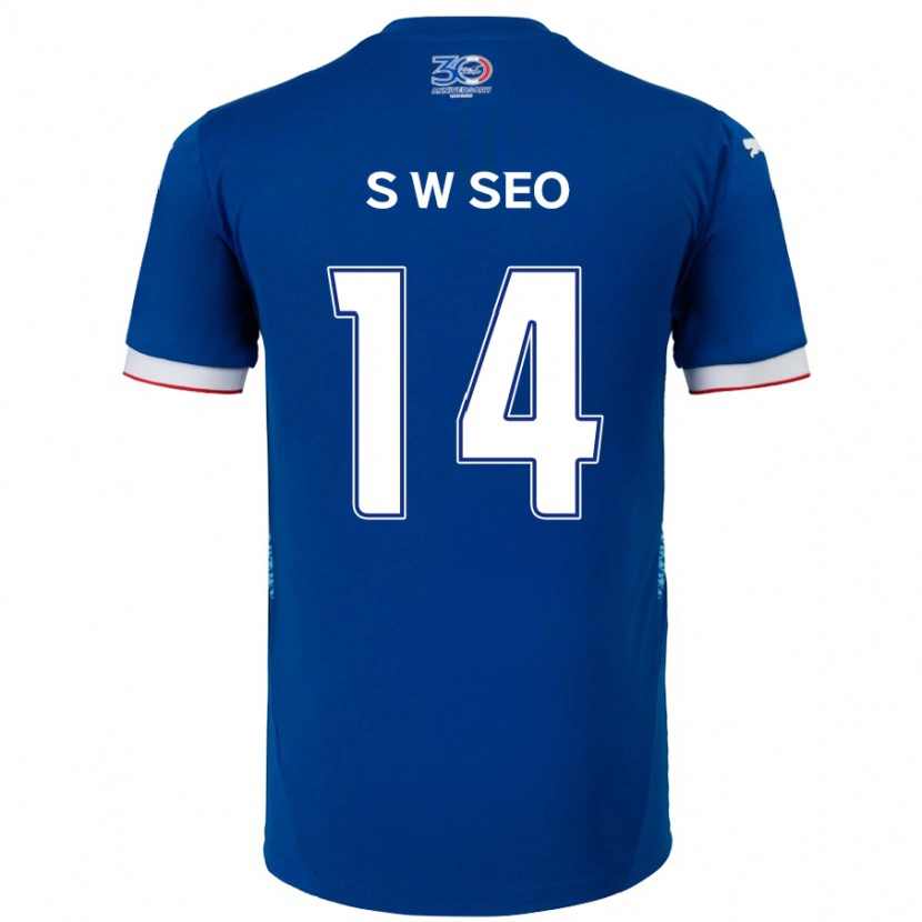 Danxen Hombre Camiseta Woo-Seong Seo #14 Blanco Azul Real 1ª Equipación 2025/26 La Camisa