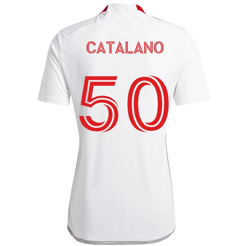 Danxen Hombre Camiseta Gianluca Catalano #50 Blanco Rojo 2ª Equipación 2025/26 La Camisa