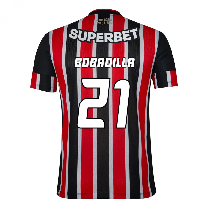 Danxen Hombre Camiseta Damián Bobadilla #21 Rojo Negro Blanco 2ª Equipación 2025/26 La Camisa