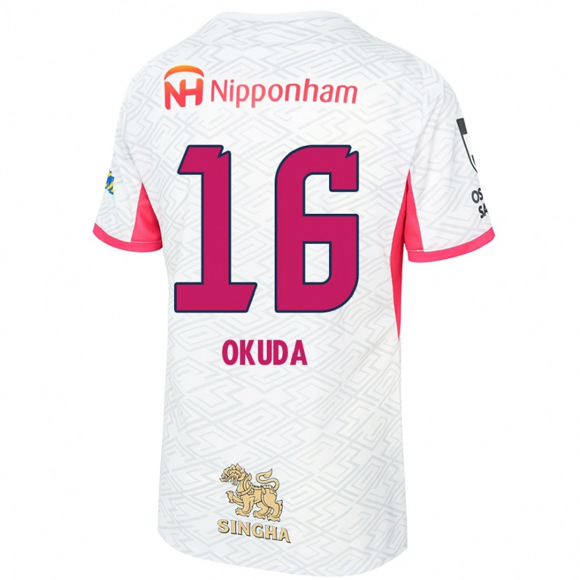 Danxen Hombre Camiseta Hayato Okuda #16 Rosa Sakura Blanco 2ª Equipación 2025/26 La Camisa