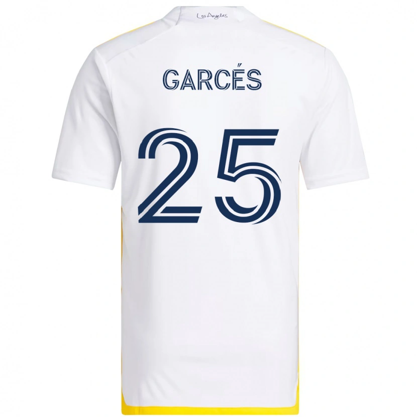 Danxen Mujer Camiseta Carlos Garcés #25 Blanco Amarillo 1ª Equipación 2025/26 La Camisa