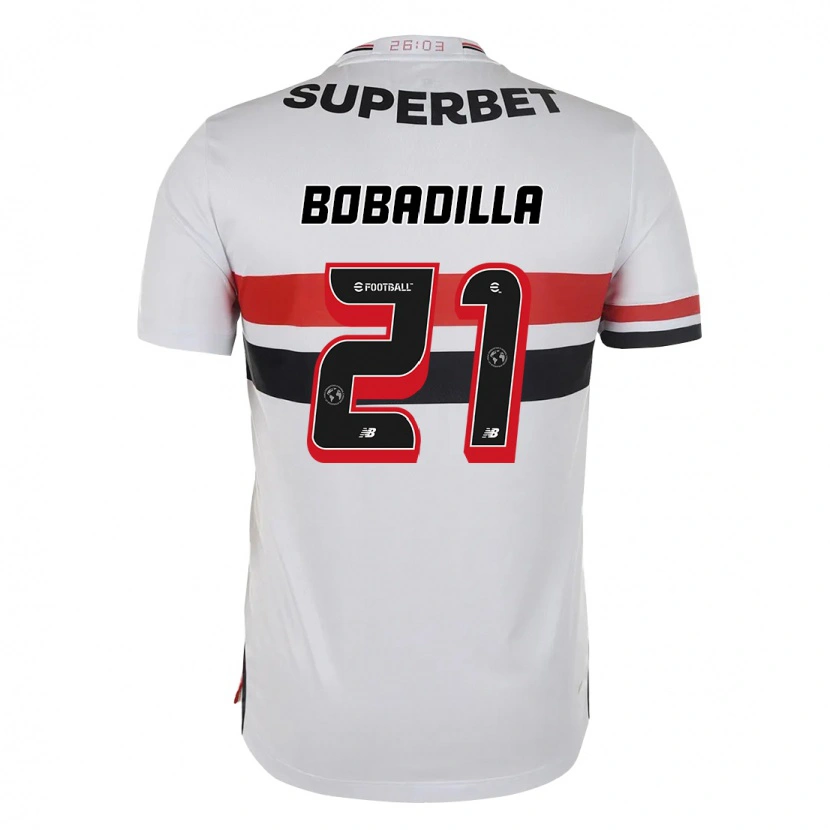 Danxen Mujer Camiseta Damián Bobadilla #21 Rojo Negro Blanco 1ª Equipación 2025/26 La Camisa