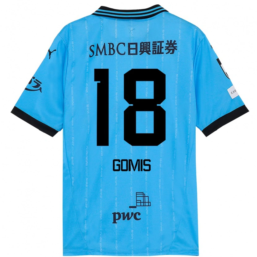 Danxen Mujer Camiseta Bafétimbi Gomis #18 Azul Celeste Negro 1ª Equipación 2025/26 La Camisa