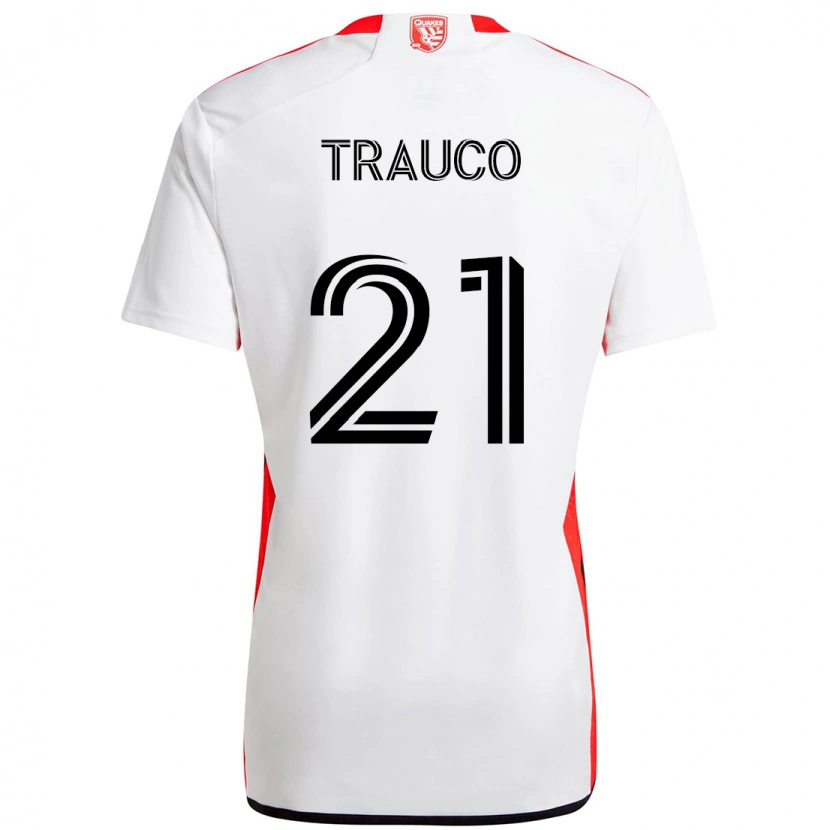 Danxen Mujer Camiseta Miguel Trauco #21 Blanco Rojo 2ª Equipación 2025/26 La Camisa