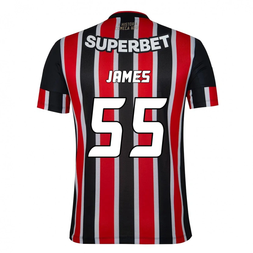 Danxen Mujer Camiseta James Rodriguez #55 Rojo Negro Blanco 2ª Equipación 2025/26 La Camisa