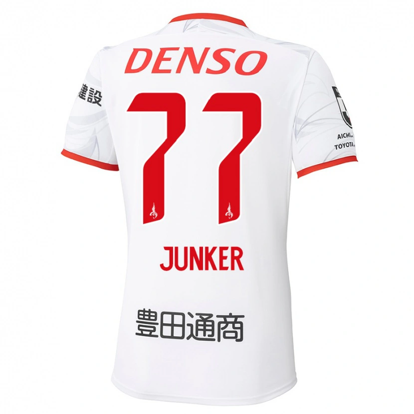 Danxen Mujer Camiseta Kasper Junker #77 Blanco Rojo 2ª Equipación 2025/26 La Camisa