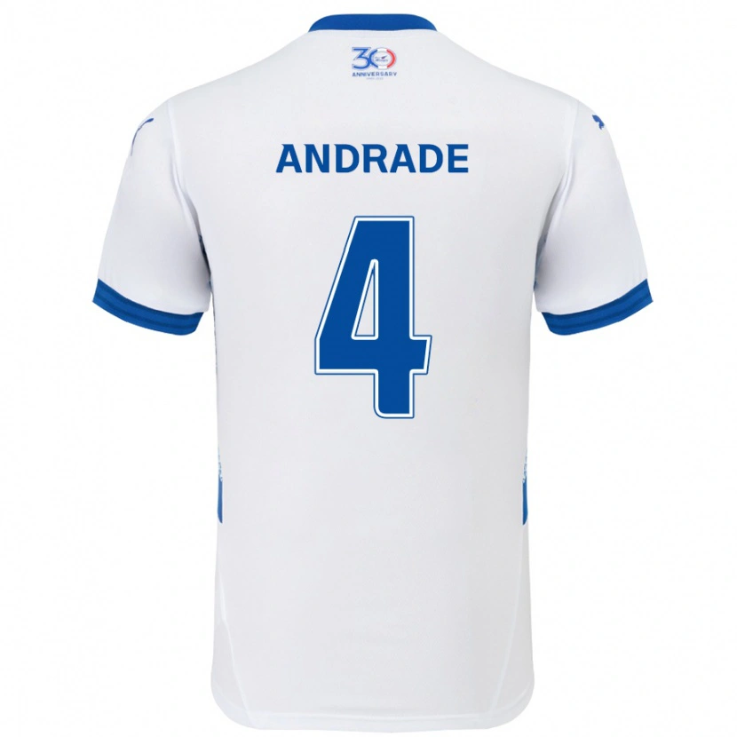 Danxen Mujer Camiseta Léo Andrade #4 Azul Real Blanco 2ª Equipación 2025/26 La Camisa