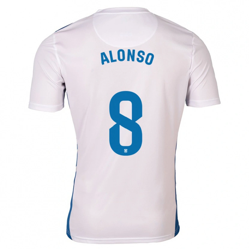 Danxen Mujer Camiseta Javi Alonso #8 Blanco Azul 1ª Equipación 2025/26 La Camisa