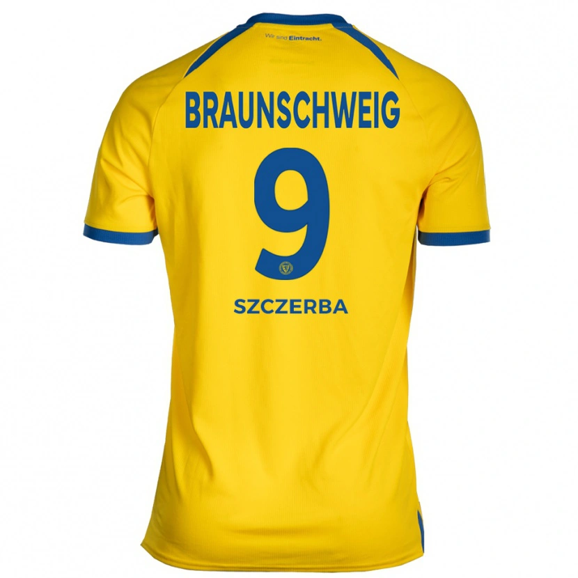 Danxen Mujer Camiseta Kacper Szczerba #9 Amarillo Azul 1ª Equipación 2025/26 La Camisa