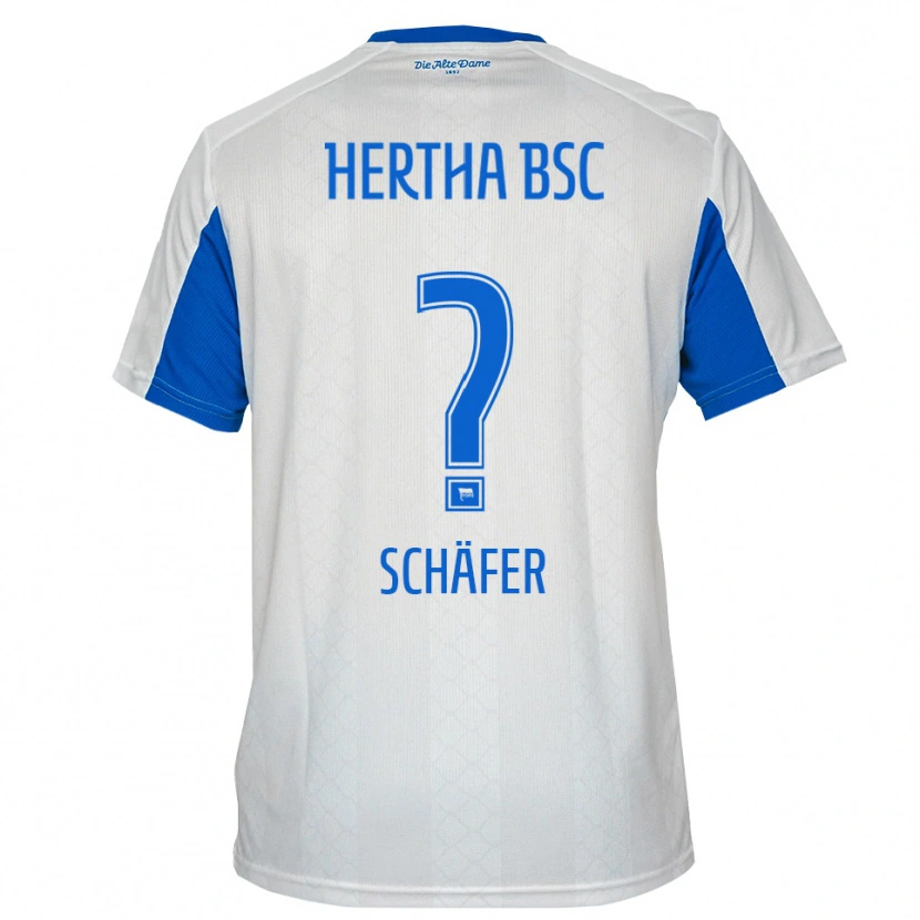 Danxen Mujer Camiseta Daniel Schäfer #0 Blanco Azul 2ª Equipación 2025/26 La Camisa